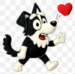 Dog Sending A Flying Kiss - Black And White Cartoon Dog With Heart PNG