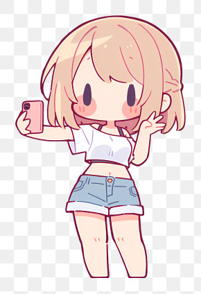 Chibi Girl Taking Selfie PNG