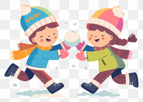 Children Playing With Snowballs - Playful Kids Engaged In A Snowball Fight PNG