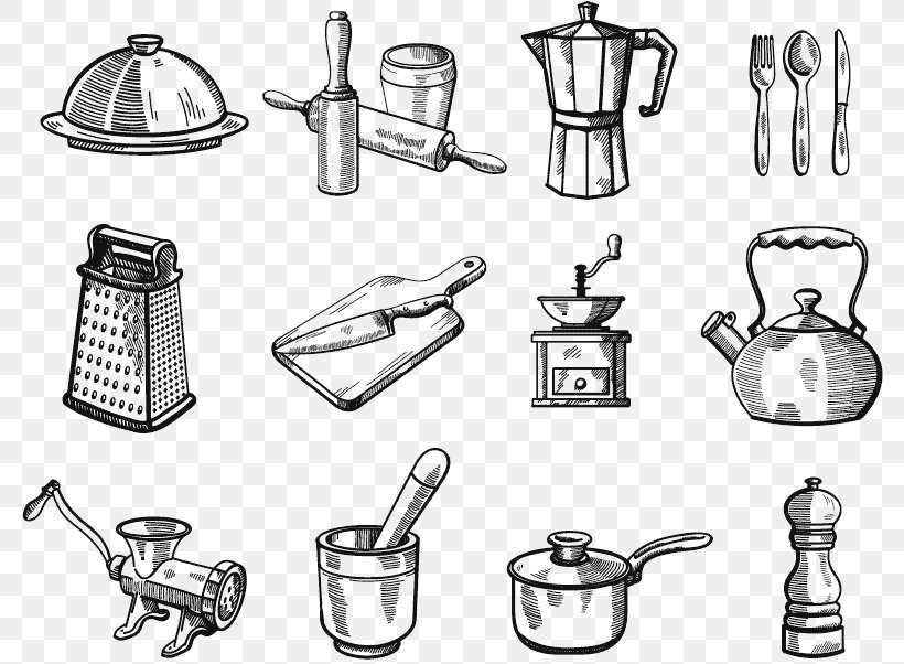 Kitchen Utensil Clip Art, PNG, 790x602px, Kitchen Utensil, Bathroom Accessory, Black And White, Cookware, Cookware And Bakeware Download Free