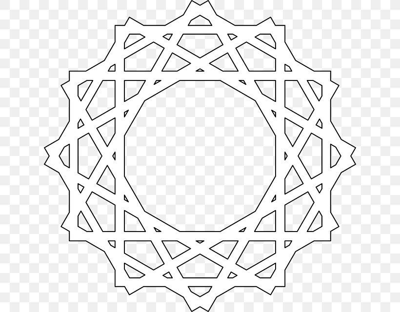 Islamic Geometric Patterns Ausmalbild Mandala Pattern, PNG, 640x640px, Islamic Geometric Patterns, Area, Ausmalbild, Black And White, Coloring Book Download Free