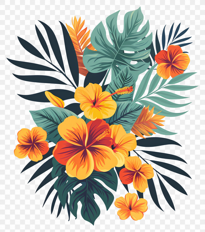 Tropical Flowers - Tropical Floral Arrangement With Vibrant Leaves PNG