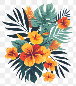 Tropical Flowers - Tropical Floral Arrangement With Vibrant Leaves PNG
