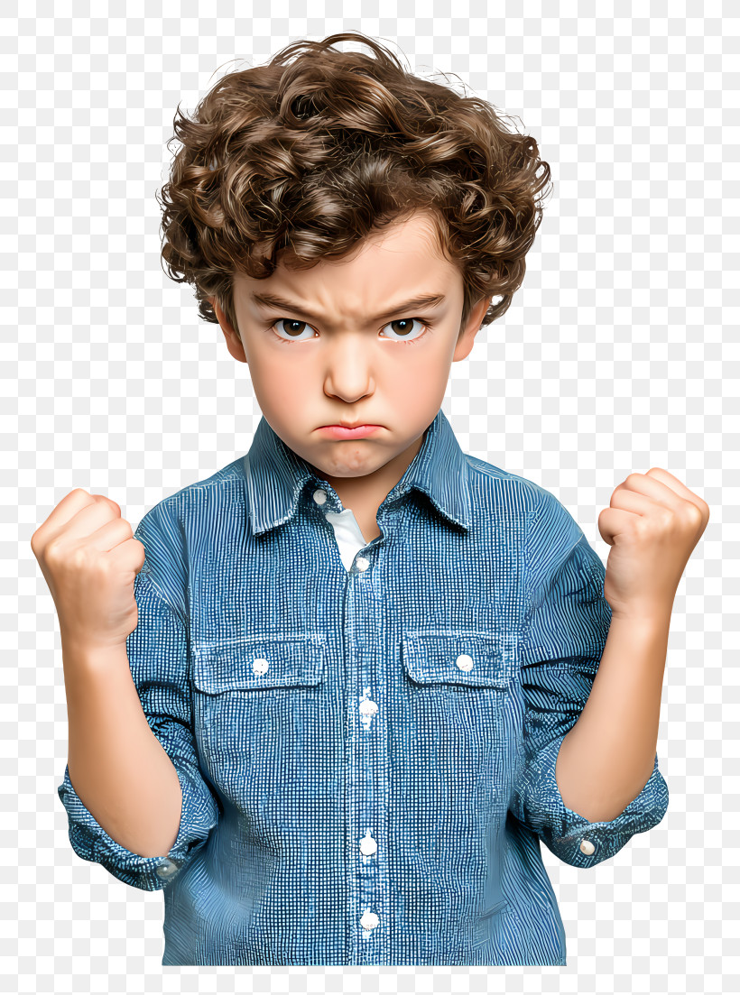 Angry Curly Boy With Fists PNG