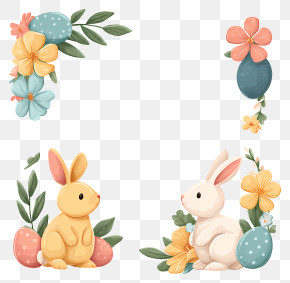 Cute Bunny Floral Frame PNG