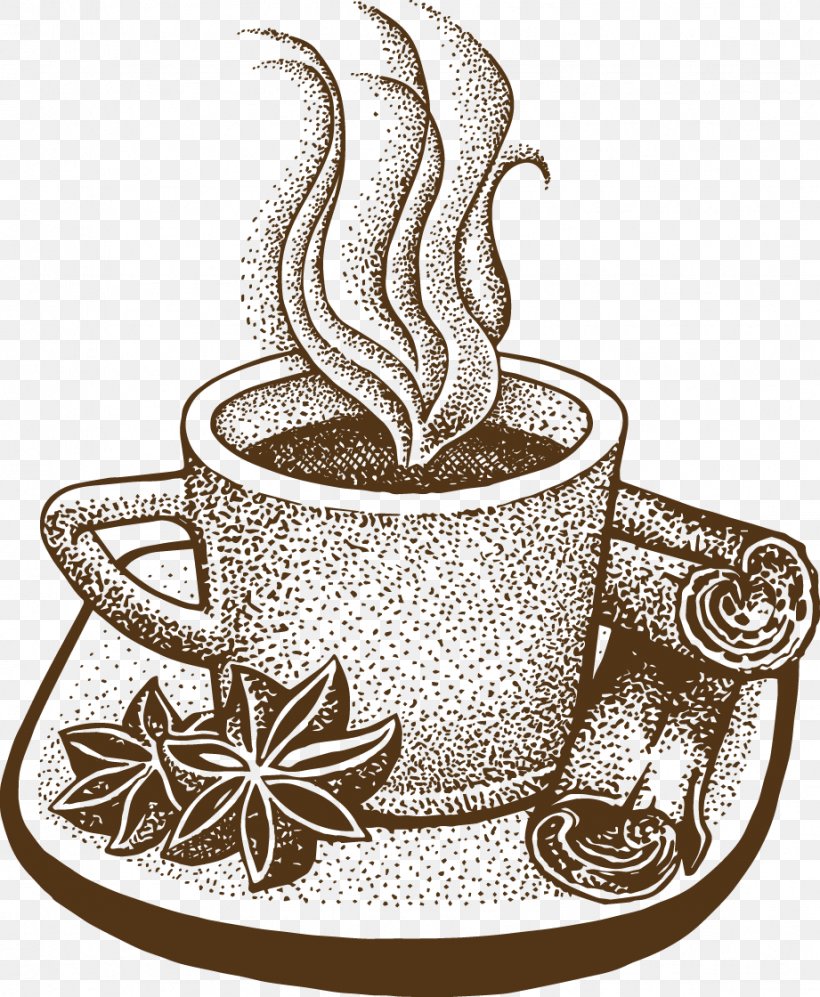 Coffee Cafe Euclidean Vector, PNG, 921x1120px, Coffee, Black And White, Cafe, Coffee Cup, Coffeemaker Download Free