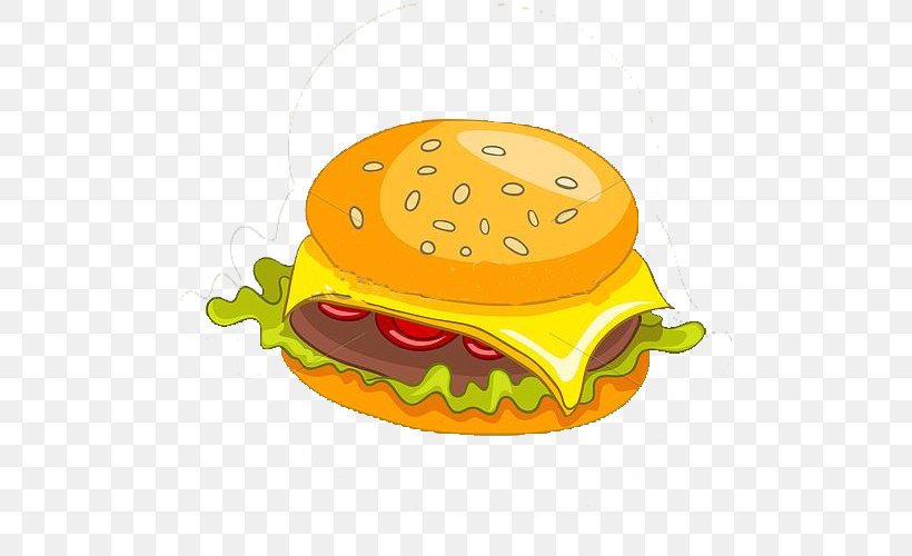 Hamburger Cheeseburger Fast Food Cartoon, PNG, 500x500px, Hamburger, Cartoon, Cheeseburger, Dish, Fast Food Download Free
