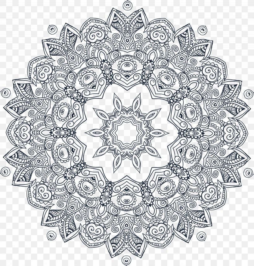 Mandala Meditation Illustration, PNG, 5527x5802px, Mandala, Black And White, Body Jewelry, Coloring Book, Doily Download Free