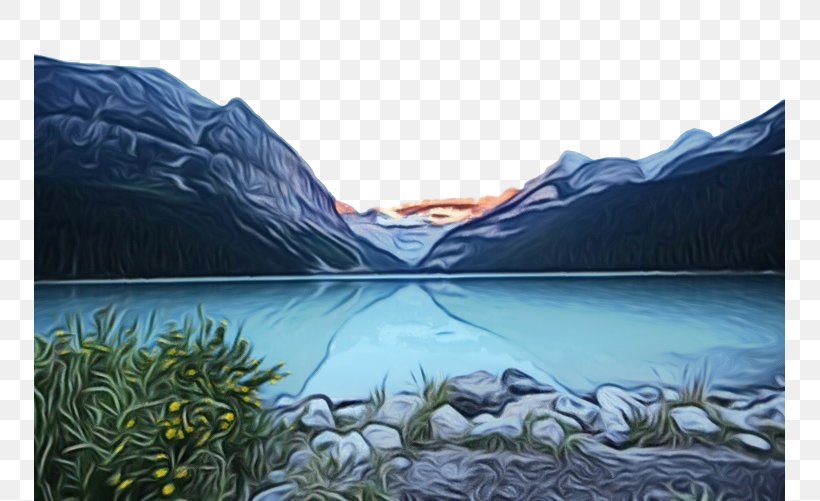 Natural Landscape Nature Water Mountain Water Resources, PNG, 751x501px, Watercolor, Glacial Lake, Lake, Mountain, Mountain Range Download Free
