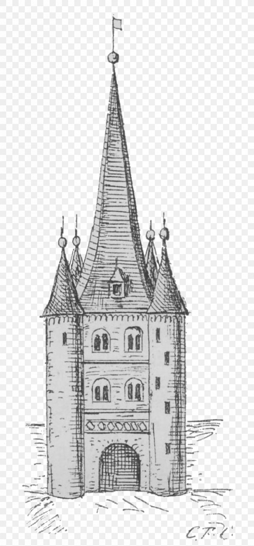 Tower Medieval Architecture Drawing Gothic Architecture Building, PNG, 1038x2231px, Tower, Arch, Architecture, Bell Tower, Black And White Download Free