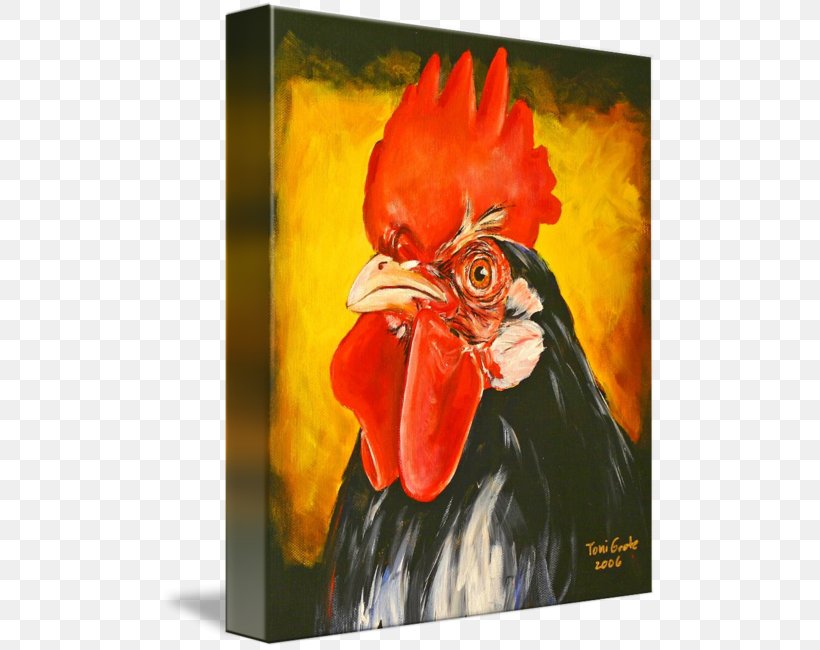 Rooster Chicken Oil Painting Acrylic Paint, PNG, 497x650px, Rooster, Acrylic Paint, Art, Beak, Bird Download Free