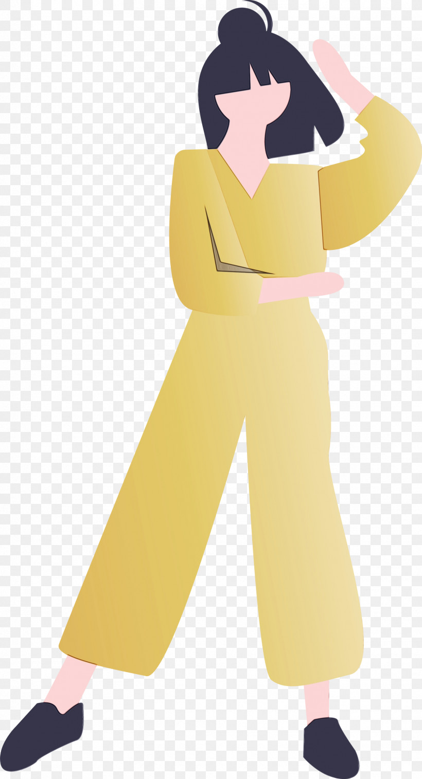 Yellow Standing Cartoon Costume Trousers, PNG, 1623x2999px, Modern Girl, Cartoon, Costume, Paint, Standing Download Free