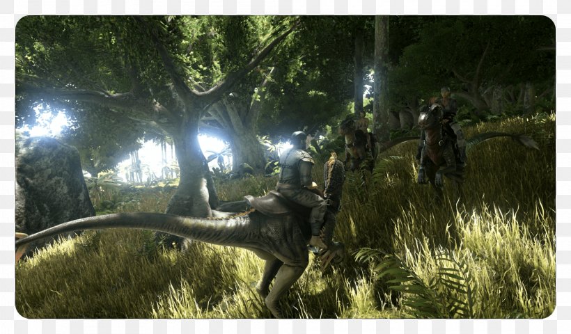 ARK: Survival Evolved Video Game Survival Game Steam Xbox One, PNG, 2028x1188px, Ark Survival Evolved, Dinosaur, Forest, Game, Grass Download Free