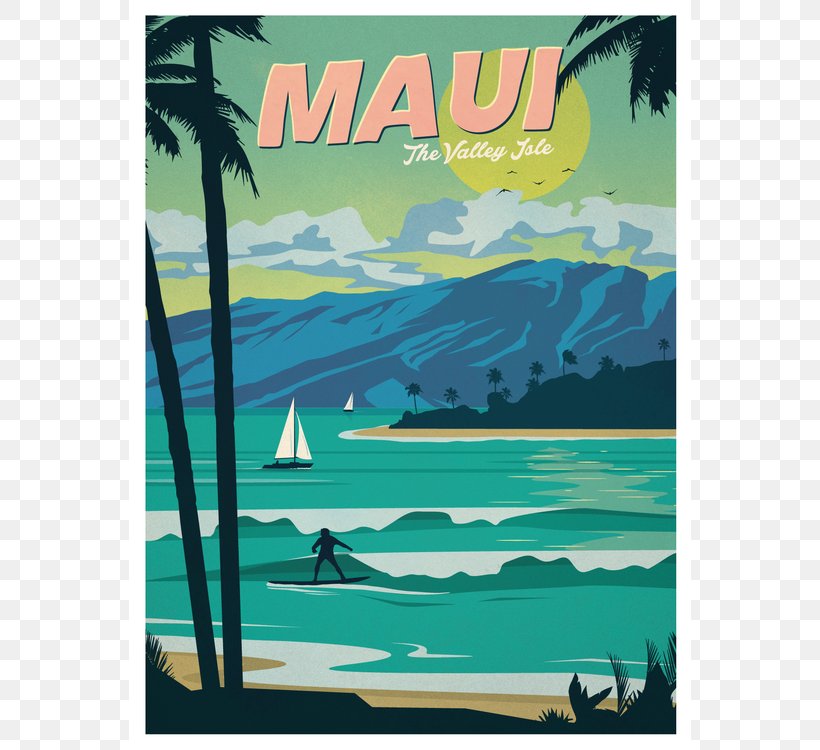 Maui Waikiki Poster Illustrator, PNG, 750x750px, Maui, Advertising, Aqua, Hawaii, Illustrator Download Free