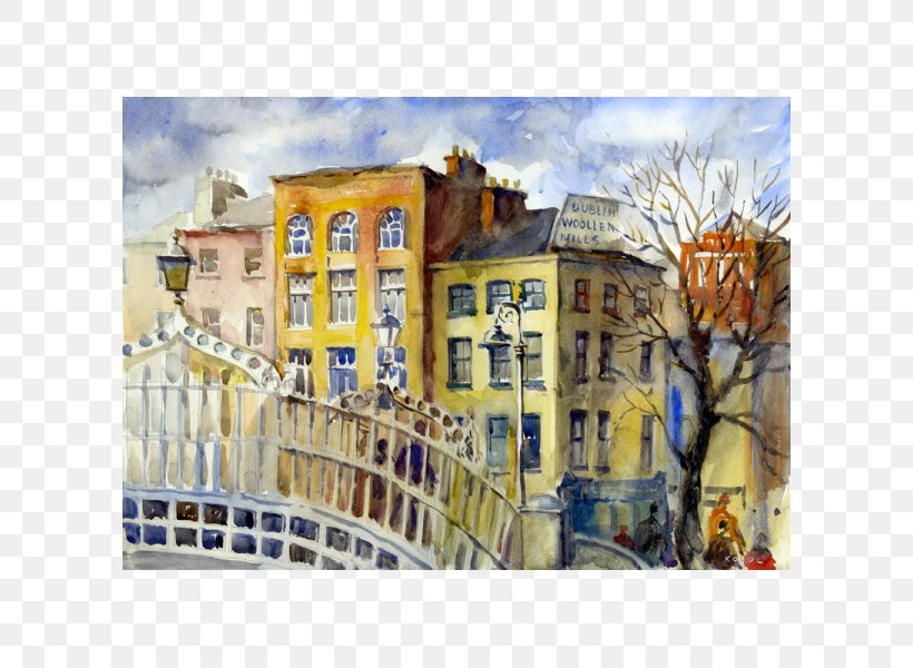 Ha'penny Bridge Watercolor Painting Paper Printing, PNG, 600x600px, Painting, Acrylic Paint, Art, Artwork, Bridge Download Free