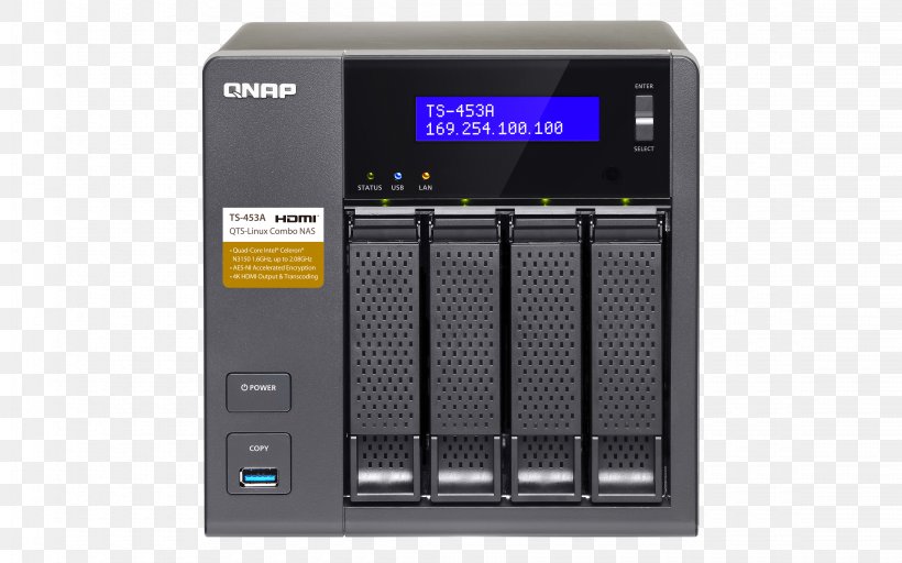QNAP Ts-453a-4g Network Storage Systems Data Storage QNAP Systems, Inc., PNG, 4500x2813px, Qnap Ts453a, Audio Receiver, Celeron, Computer Servers, Data Storage Download Free