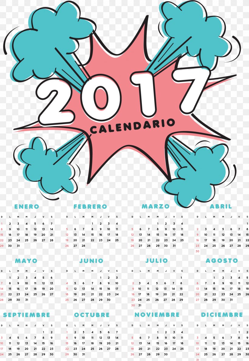 2017 Creative Calendar, PNG, 1450x2106px, Comic Book, Aqua, Art, Calendar, Clip Art Download Free