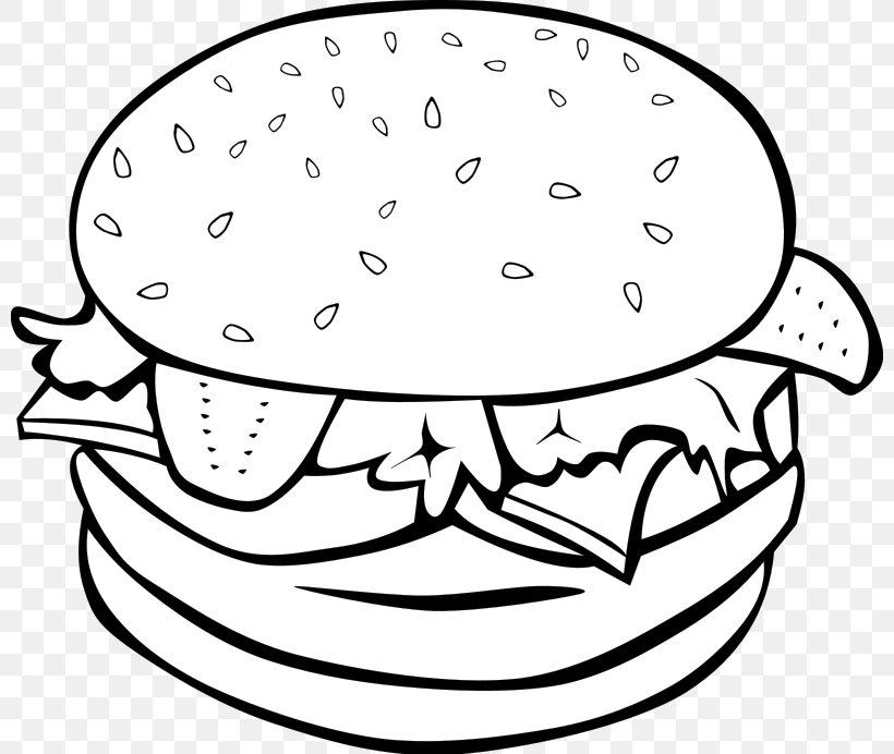 Hamburger Fast Food Cheeseburger Chicken Sandwich Clip Art, PNG, 800x692px, Hamburger, Artwork, Bacon, Black And White, Cheeseburger Download Free