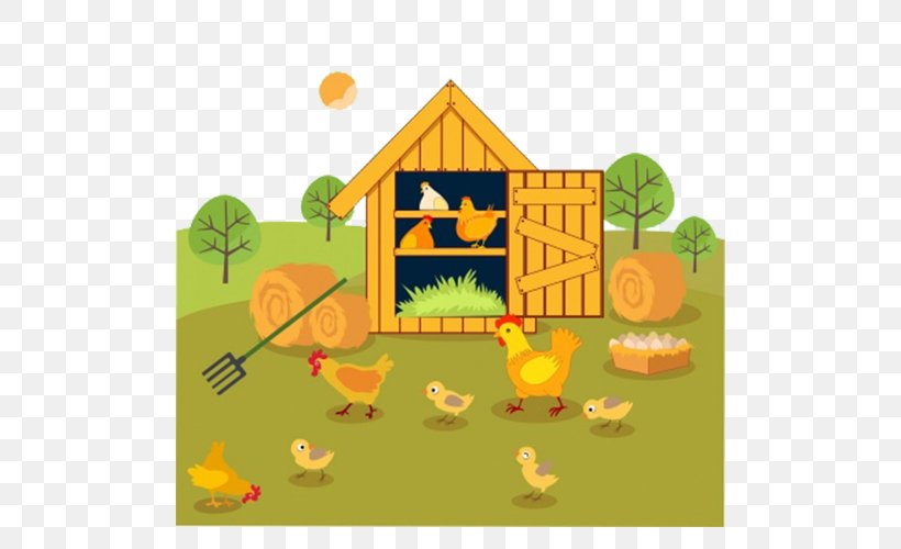 Chicken Farm Drawing Agriculture, PNG, 500x500px, Chicken, Agriculture, Area, Art, Cartoon Download Free