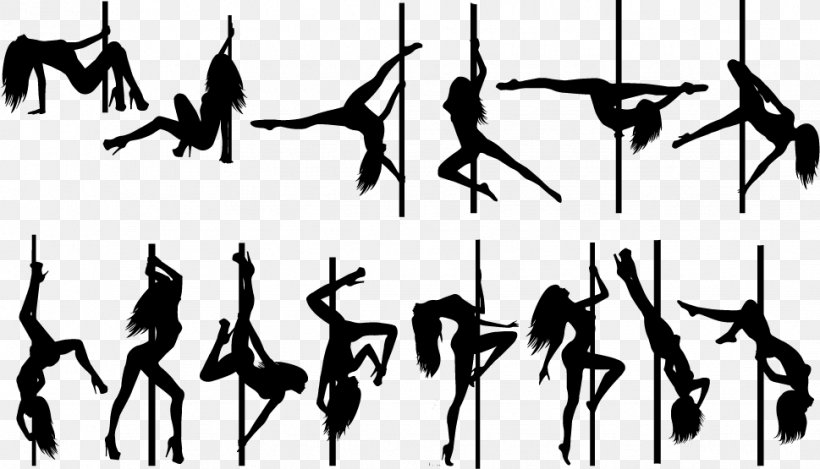 Pole Dance Silhouette Clip Art, PNG, 969x555px, Pole Dance, Art, Black And White, Dance, Human Behavior Download Free