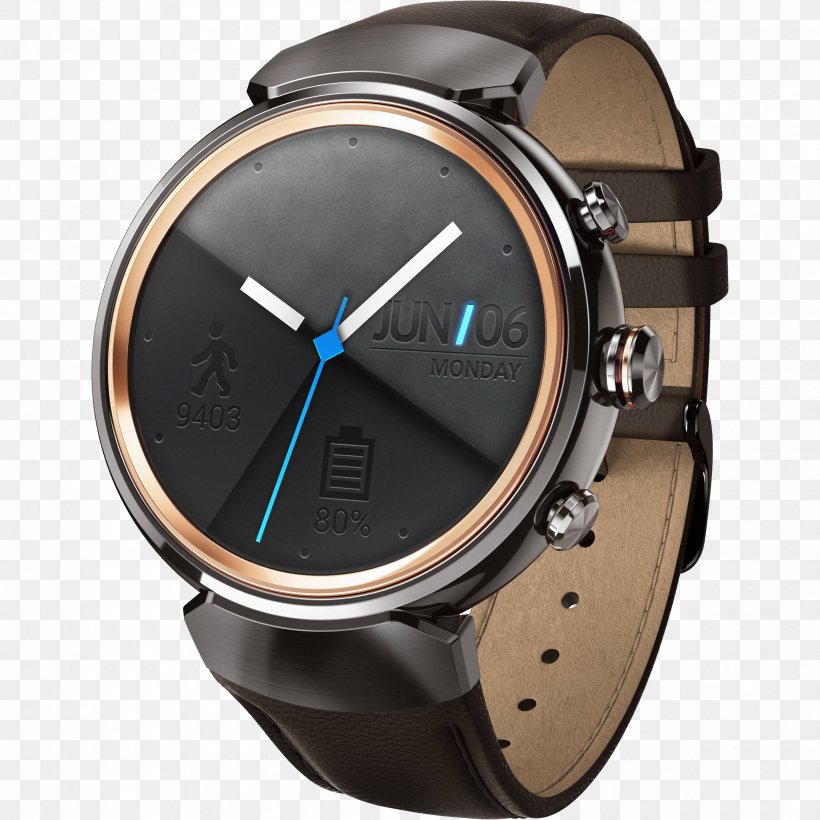 Asus Zenwatch 3 WI503Q Gunmetal (Dark Brown Leather Strap) Smartwatch, PNG, 2500x2500px, Asus Zenwatch, Amoled, Asus, Asus Zenwatch 3, Brand Download Free