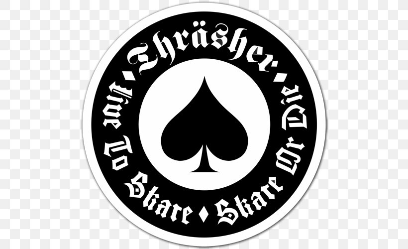 Thrasher Skateboarding T-shirt, PNG, 500x500px, Thrasher, Area, Black And White, Brand, Decal Download Free