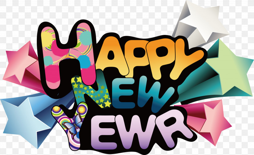 Happy New Year New Year, PNG, 3000x1839px, Happy New Year, Graffiti, Logo, New Year, Text Download Free