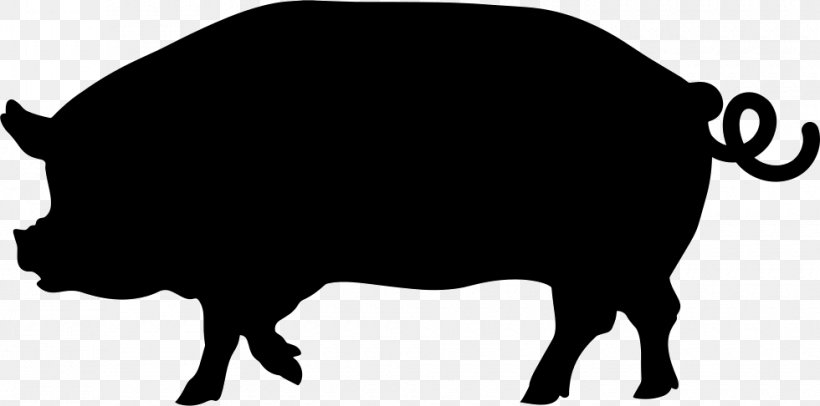 Pig Silhouette Clip Art, PNG, 980x486px, Pig, Black And White, Cattle Like Mammal, Cow Goat Family, Fauna Download Free