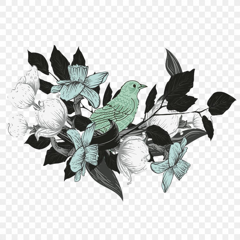 Bird White Illustration, PNG, 1000x1000px, Bird, Birdandflower Painting, Cartoon, Designer, Flower Download Free