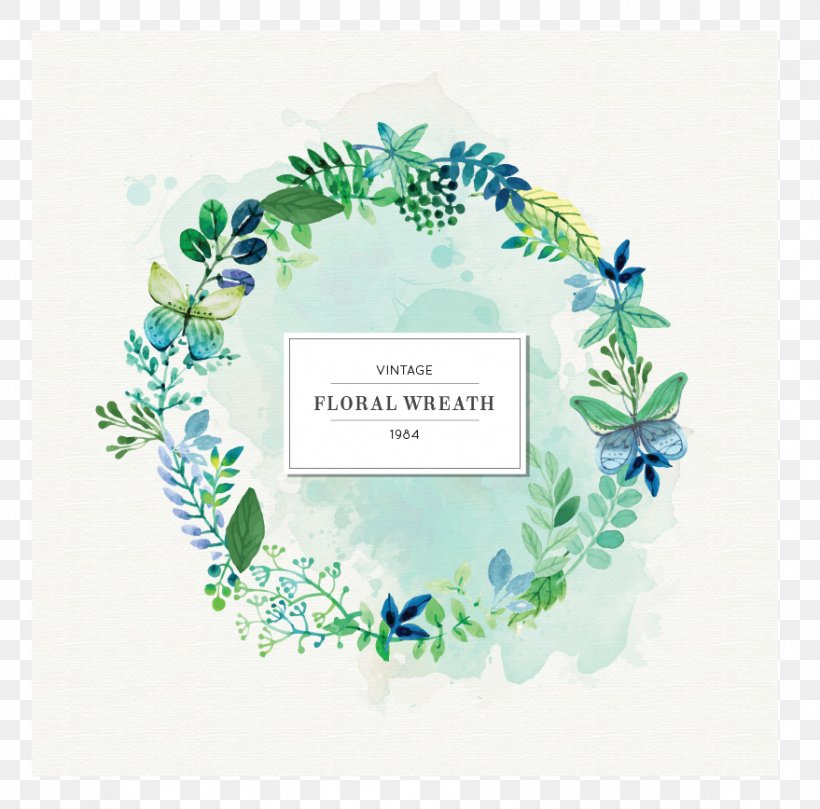 Flower Watercolor Painting Wreath Green, PNG, 879x868px, Flower, Blue, Border, Floral Design, Green Download Free