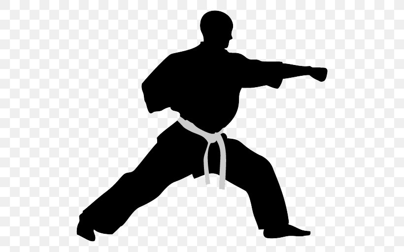 Karate Martial Arts Kick Clip Art, PNG, 512x512px, Karate, Arm, Black And White, Combat Sport, Hand Download Free