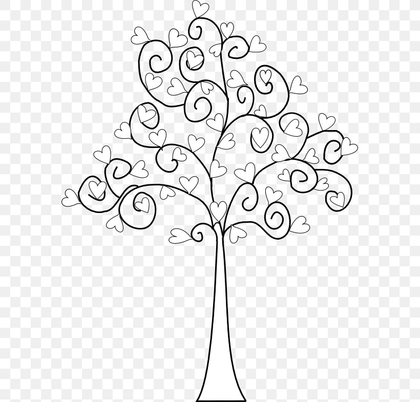Tree Drawing Heart Valentine's Day Line Art, PNG, 579x785px, Tree, Black And White, Branch, Color, Coloring Book Download Free