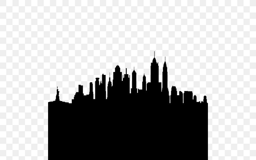 New York City Skyline Silhouette Drawing Clip Art, PNG, 512x512px, New York City, Art, Black And White, City, Cityscape Download Free