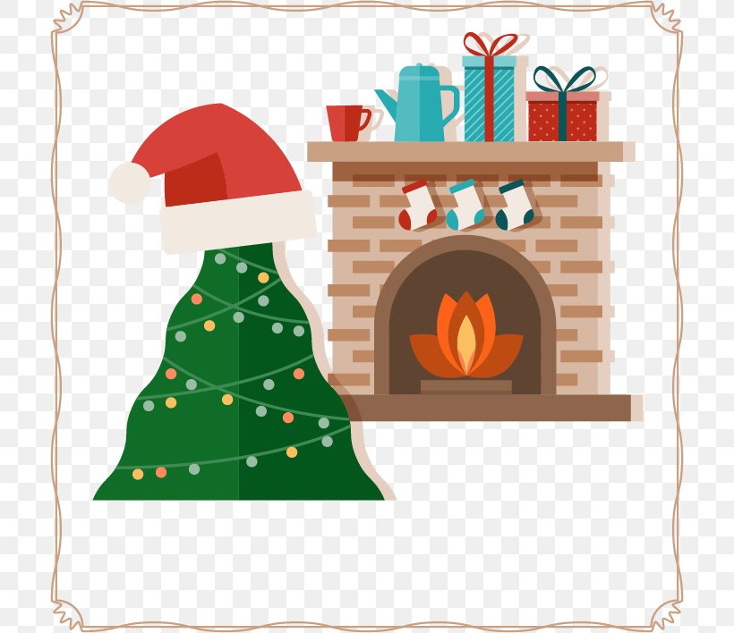 Christmas Tree Santa Claus Fireplace Christmas Ornament, PNG, 708x708px, Santa Claus, Area, Bonnet, Chimney, Christmas Download Free