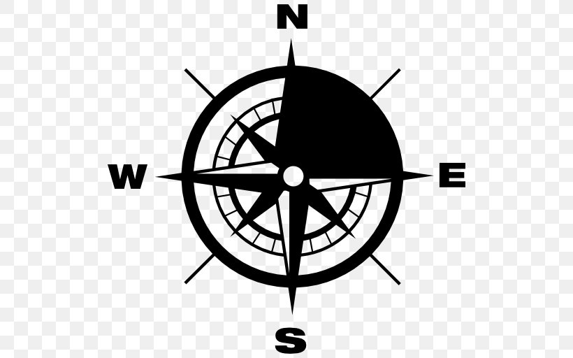 North Cardinal Direction Compass Relative Direction Map, PNG, 512x512px, North, Black And White, Brand, Cardinal Direction, Clock Download Free