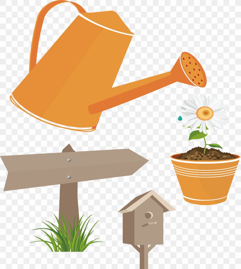 Garden Watering Can Clip Art, PNG, 1821x2038px, Garden, Cartoon, Garden Tool, Orange, Table Download Free