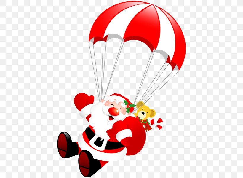 Santa Claus Parachute Christmas Parachuting, PNG, 443x600px, Santa Claus, Balloon, Christmas, Fictional Character, Gift Download Free