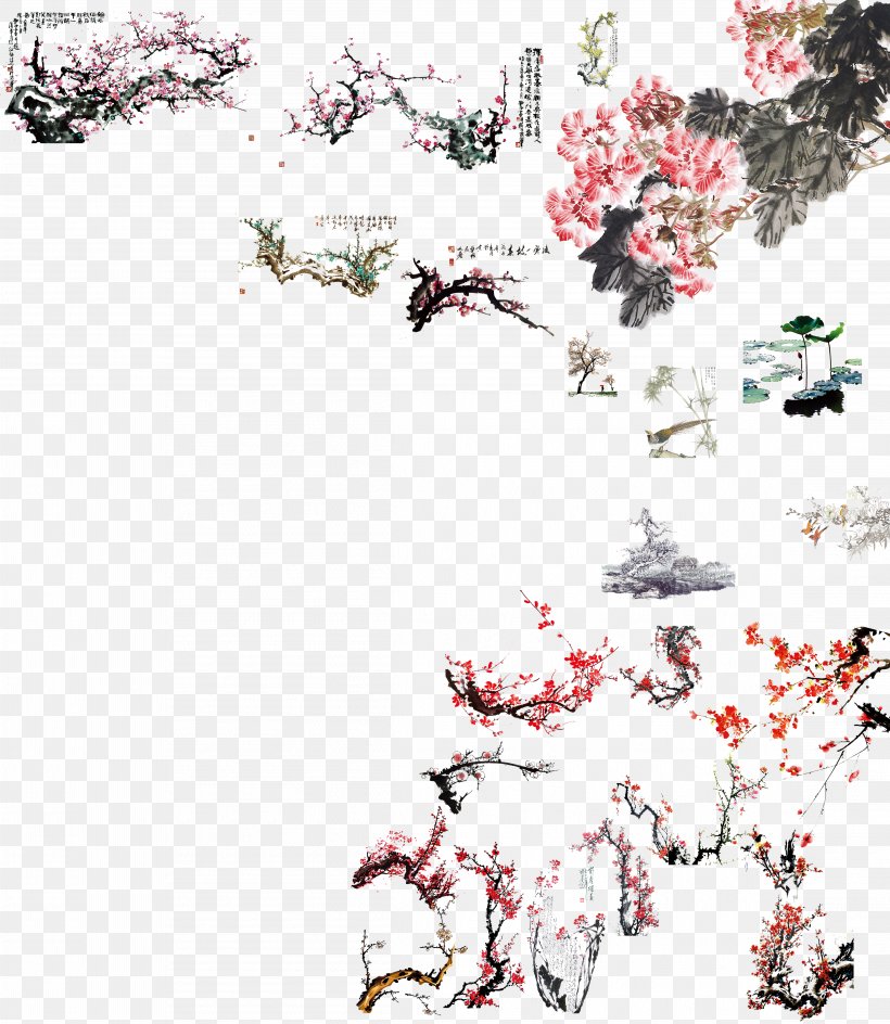 Ink Wash Painting Chinoiserie Flower Chinese Painting, PNG, 4612x5315px, Chinese Painting, Blossom, Branch, Cherry Blossom, Flora Download Free