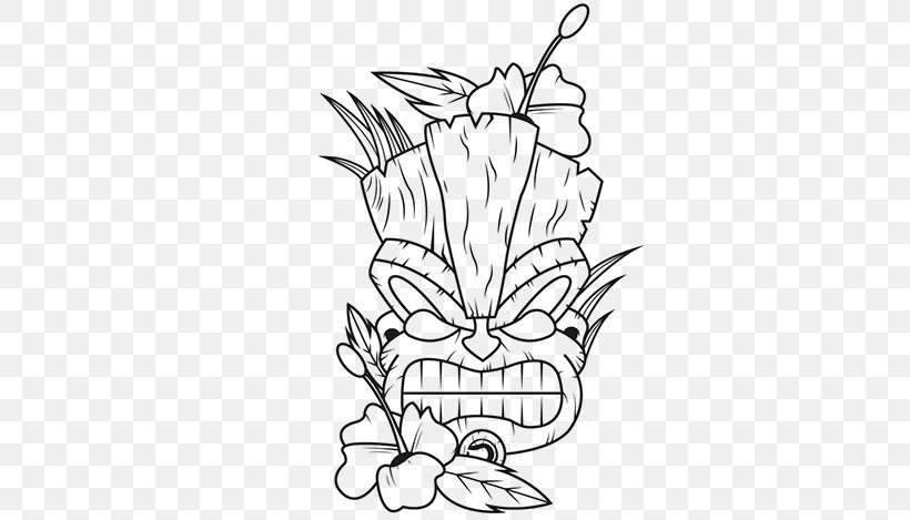 Tiki Floral Beauty Coloring Book Drawing Hawaiian, PNG, 600x469px, Tiki, Artwork, Black, Black And White, Book Download Free