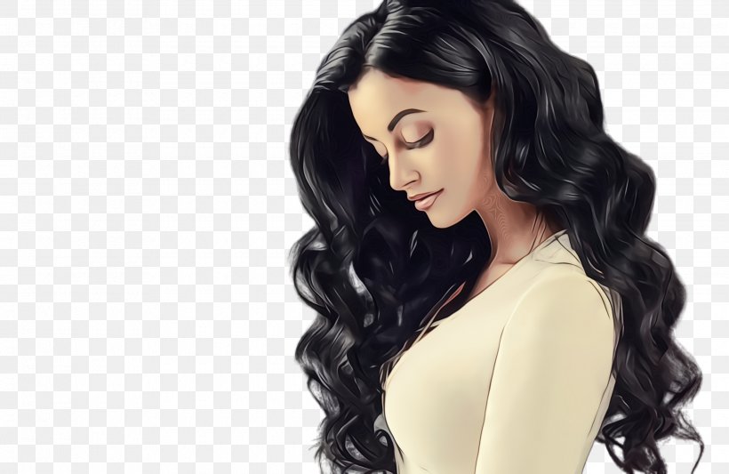 Hair Black Hair Hairstyle Long Hair Wig, PNG, 2480x1612px, Watercolor, Black Hair, Chin, Costume, Forehead Download Free