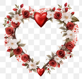 Red Roses - Floral Heart Wreath For Valentine PNG