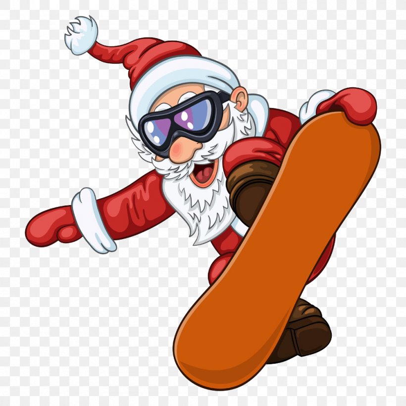 Santa Claus Snowboarding Skiing Clip Art, PNG, 1000x1000px, Santa Claus, Alpine Skiing, Art, Cartoon, Christmas Download Free