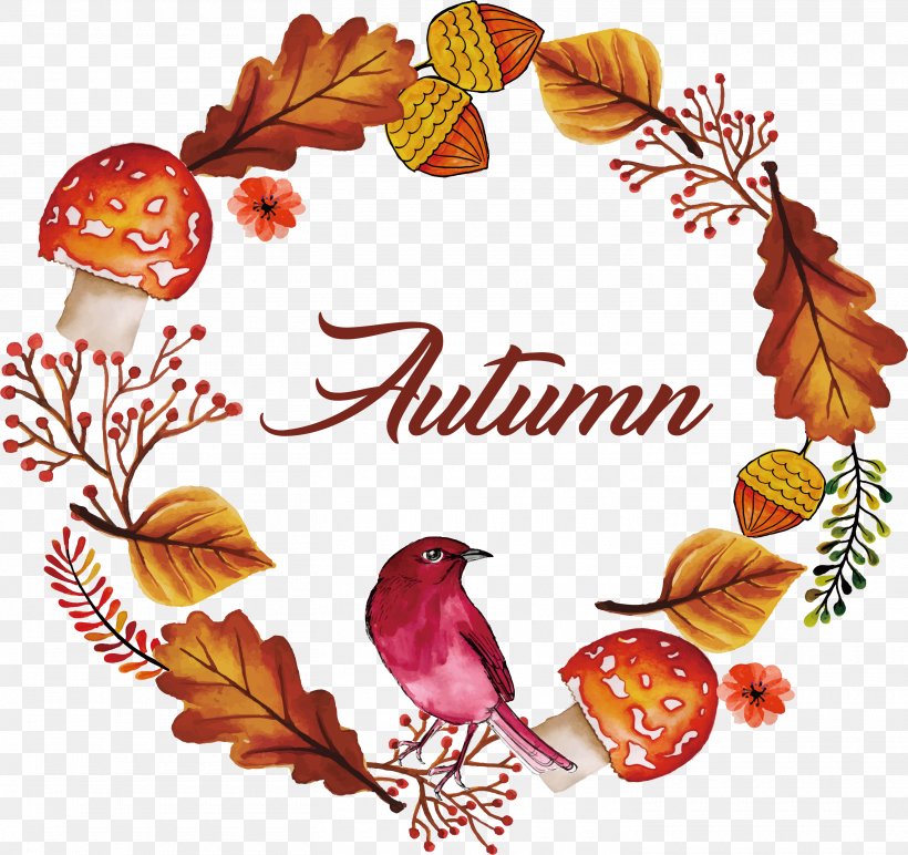 Autumn Watercolor Flower And Bird, PNG, 2920x2752px, Watercolour Flowers, Autumn, Branch, Clip Art, Floral Design Download Free
