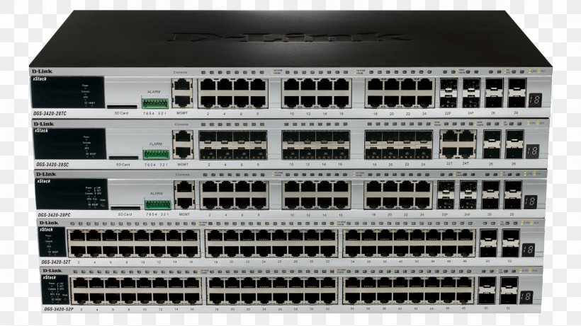Stackable Switch D-Link XStack DGS-3620-52P Network Switch Small Form-factor Pluggable Transceiver, PNG, 1664x936px, 10 Gigabit Ethernet, Stackable Switch, Computer Component, Computer Hardware, Computer Software Download Free