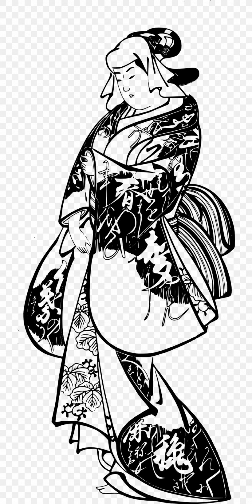 Woodblock Printing In Japan Kimono Woman Clip Art, PNG, 960x1920px, Japan, Arm, Art, Artwork, Black And White Download Free
