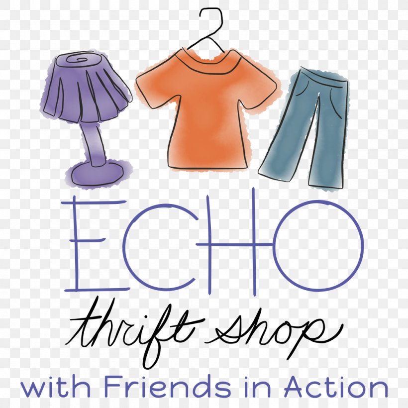 Echo Thrift Store T-shirt Community Church Of Durham Charity Shop Dress, PNG, 1000x1000px, Tshirt, Area, Blue, Brand, Charity Shop Download Free