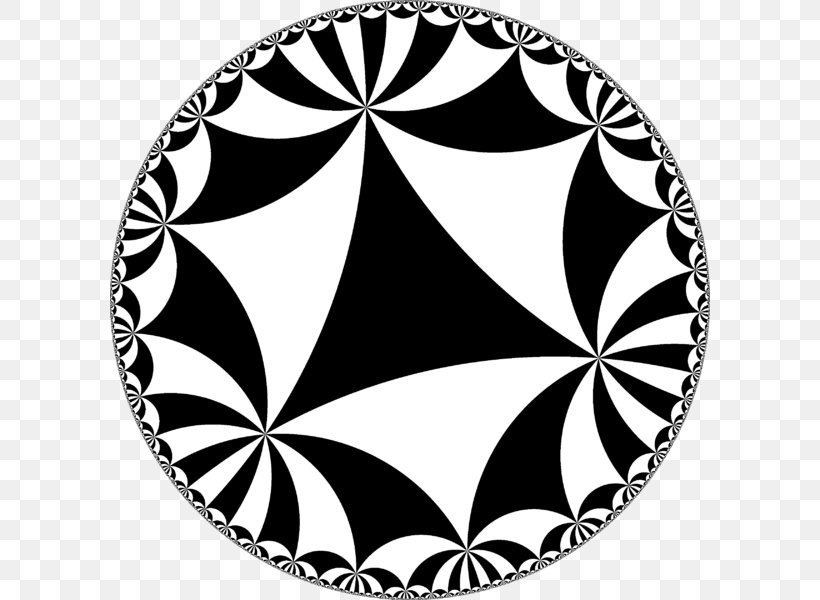 Hyperbolic Geometry Tessellation Poincaré Disk Model Hyperbolic Space Plane, PNG, 600x600px, Hyperbolic Geometry, Black, Black And White, Dimension, Flower Download Free
