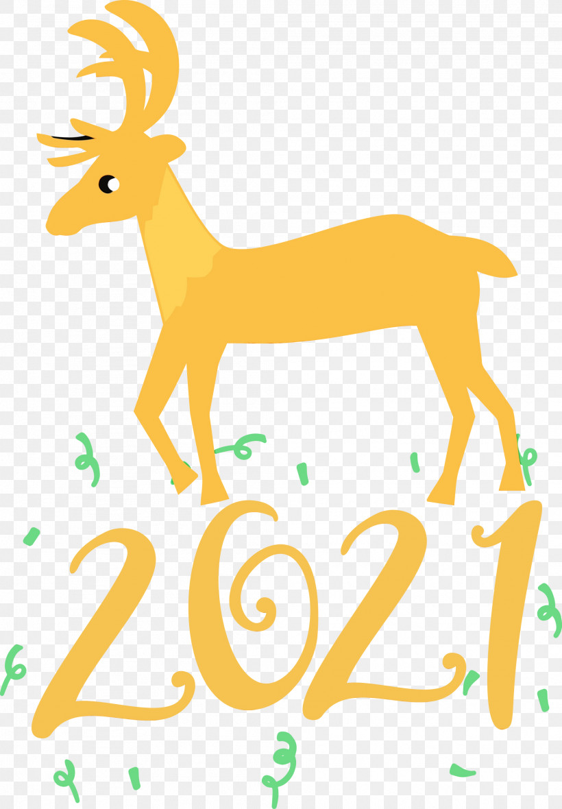 Deer Logo Text Calligraphy Cartoon, PNG, 2084x3000px, 2021, 2021 Happy New Year, Calligraphy, Cartoon, Deer Download Free