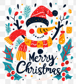 Christmas Snowman - Festive Snowman With Merry Christmas Text PNG
