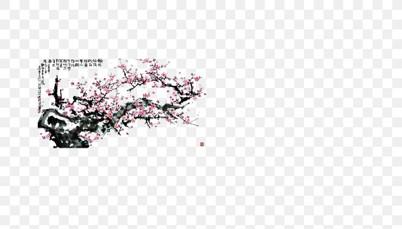 Ink Wash Painting Plum Blossom, PNG, 666x468px, Ink Wash Painting, Blossom, Branch, Cherry Blossom, Chinese Painting Download Free